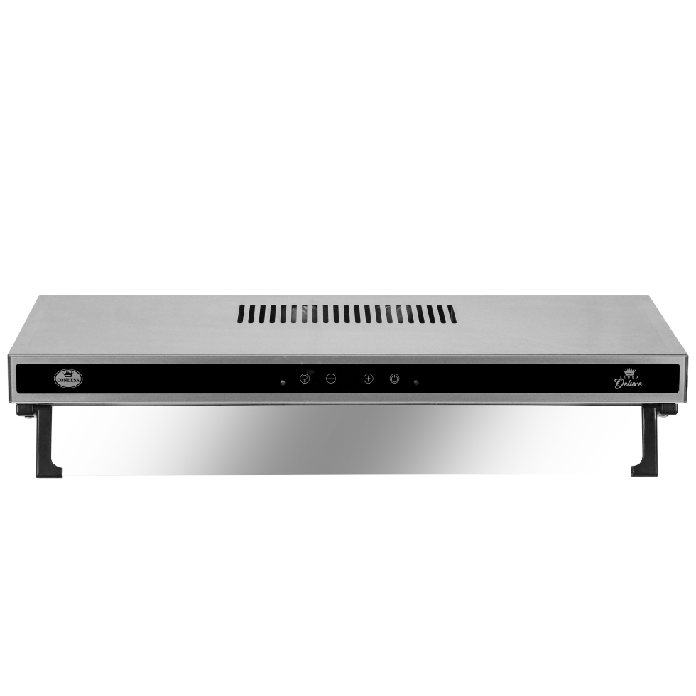 Campana de acero inoxidable con panel de controles, vista frontal